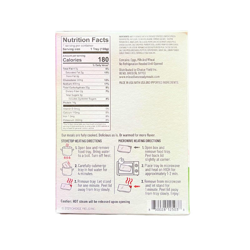 Miss Olives Chicken Pasta Parmesan with Tomato Sauce (Pack of