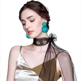 Leeniuniu Handmade Statement Raffia Earrings Boho Rattan Dangle Earrings Straw Wrap Summer for Women (Green)