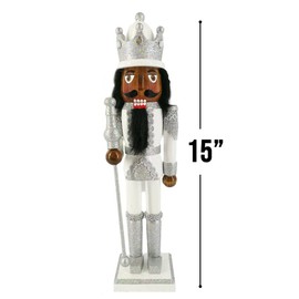 Nutcracker Ballet Gifts, Nutcracker Christmas Ornaments, Wooden Figure Decoration with Rose Gold Glitter Uniform for Holiday Home Decor, 15 Inch, African American Nutcracker King Style 1