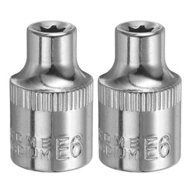 sourcing map 2pcs E-Torx Socket 3/8" Drive E6 External Torx Deep Socket CR-V 6 Point Spline Socket Star Female Bit Socket for Auto Repairs Home Maintenance DIY Hand-Making 1.2" Length