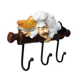 KiaoTime Fat Chef Decor Cute Home Kitchen Restaurant Bakery Decorative Chef with Bread figurine Wall Hooks Oven Gloves/Hat/Cap/Coat/Apron Wall Mount Rack Hook Hanger