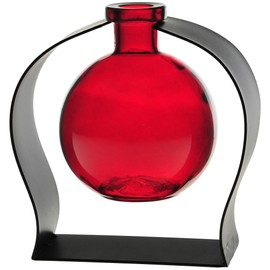 Couronne Company M244-200-06 Ball Recycled Glass Vase & Arched Metal Stand, 5 3/4", Red, 1 Piece