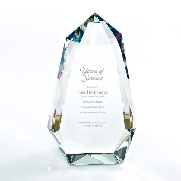 Baudville Custom Engraved Luminary Crystal Trophy Award - Colorful Highlights Throughout - Comes with Elegant Black Gift Box - Staff Recognition