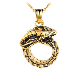 Feilok Mens Stainless Steel Necklace Chain 23" with Pendant Snake Gold for Men Man Boys
