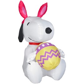 Gemmy Airblown Inflatable Snoopy with Bunny Ears and Decorated Egg, 3.5 ft Tall, White