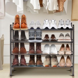 STORAGEIDEAS Shoe Rack, Expandable Shoe Storage Organizer for Closet, 4 Tier Metal Shoe Rack for Entryway, Adjustable Small Shoe Shelf for Front Door Entrance, Small Space, Garage