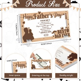 Yuntau Father's Day Money Holders for Cash Gift Acrylic Money Box Currency Holder with Transparent Bracket for Father Dad Cash Organizer Party Present(Wooden Style)