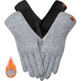 REACH STAR Winter Gloves for Women, 3-Finger Touch Screen Elastic Thermal Knit Lining, Warm Gloves for Cold Weather,Running,Driving((Black+Light Gray)