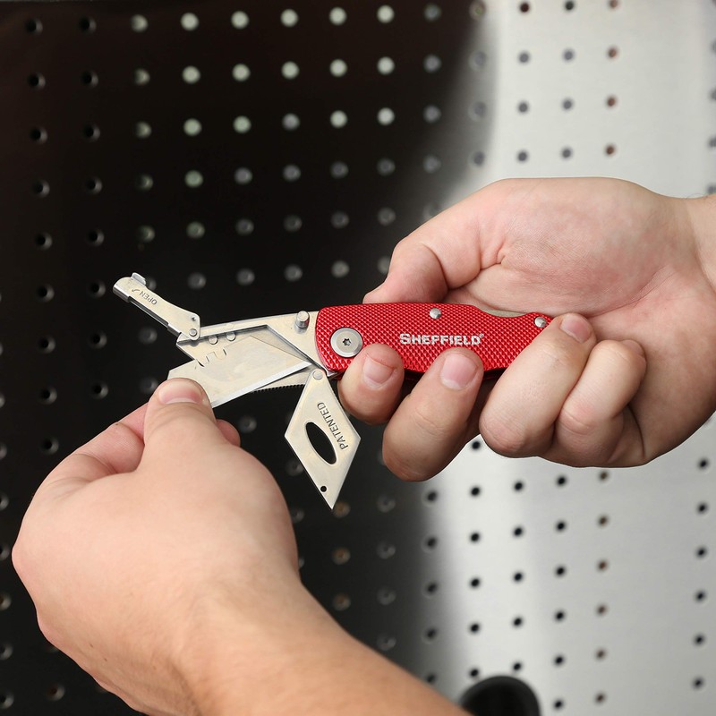 Sheffield 12614 Red Folding Utility Knife, Stocking Stuffers, Gifts for