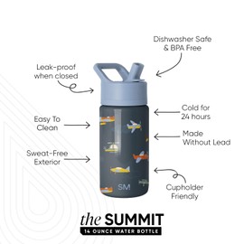 Simple Modern Kids Summit Water Bottle with Straw Lid | 14oz Stainless Steel Cup Insulated Tumbler for Toddlers, School | Wheels Up