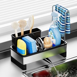 junyuan Dish Rag Rack,Kitchen Utensil Organizer with Brush Holder,Kitchen Sink Caddy with Towel Rack,Sponge Racks,Cutlery and Chopsticks Holder,Dishcloth Holders