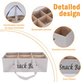 Xbopetda Snack Organizer for Countertop, Fabric Snack Organizer with Handle, 6 Compartment Snack Tray Snack Basket Container, Foldable Picnic Basket, Kitchen Pantry Organizer and Storage-Khaki Stripe