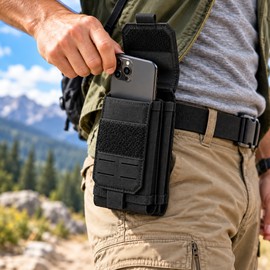 Double Phone MOLLE Pouch Nylon Belt Waist Bag for EDC Camping Outdoor Use