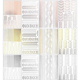 LANODO 12 Pieces Nail Seal, Fine Line, French Seal, Gold, Silver, Nail Seal, Line, Curve, Nail Art, Beautiful, Nail Stickers, DIY