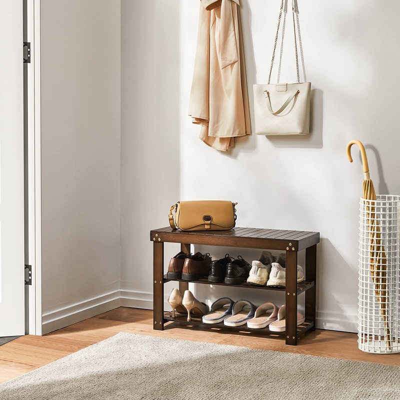 Pipishell Bamboo Shoe Rack Bench, 3 Tier Sturdy Shoe Bench,