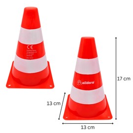 alldoro 60090 Set of 4 Traffic Cones - Traffic Cones Stackable for Children from 3 Years, White/Orange, 17 x 13 x 13 cm