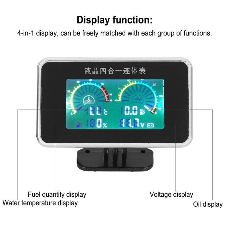 4-in-1 Car LCD Digital LCD Instrument, Oil Pressure Display, Voltmeter,