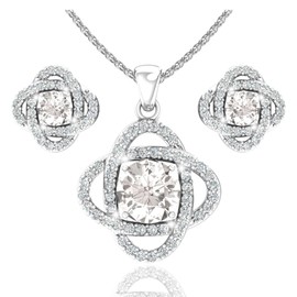 Belinda Jewelz - Love Knot Set, Earrings and Necklace Jewelry Sets with 18” Chain, 925 Sterling Silver Birthstone Jewelry Sets with Round Gemstones in Prong Setting, White Topaz