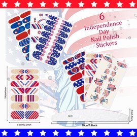 XEAOHESY 84 Pieces 6 Sheets 4th of July Nail Polish Strips Patriotic Nail Wraps Independence Day Nail Strips Self-Adhesive Nail Polish Stickers for Memorial Day(Style-2)