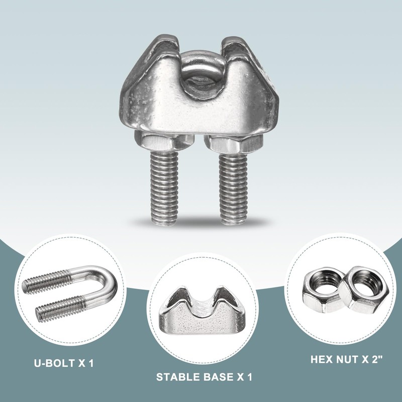 uxcell 20 Pcs M2 Stainless Steel Wire Rope Clip Clamps,