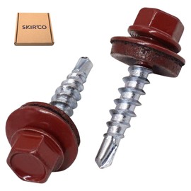 SKIR'CO (Pack of 50) Roofing Bolts, Hex Head 4.8 x 25 mm, Painted Self Drilling Screws with EPDM Washers (Oxide Red RAL 3009)