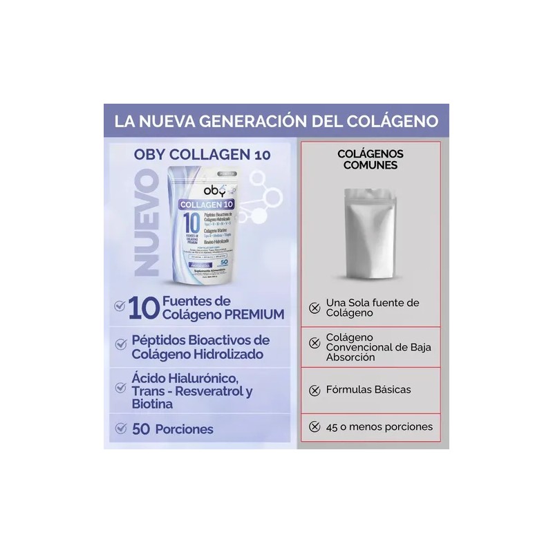 Colageno Hidrolizado 10 Tipos Premium. Peptidos Bioactivos. Oby Collagen 10