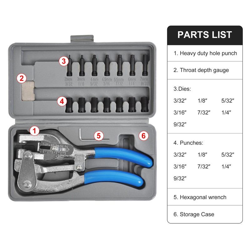 Power Punch Heavy Duty Hole Punch Set, Cr-V 3/32" x