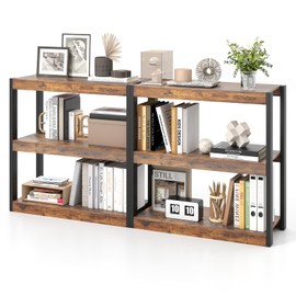 LOKO 3-Tier Open Bookshelf Set of 2, Freestanding Wooden Bookcase with Storage Shelves, 2 Anti-toppling Devices, Modern Display Storage Rack for Living Room, Bedroom, Study (2,Rustic Brown & Black)