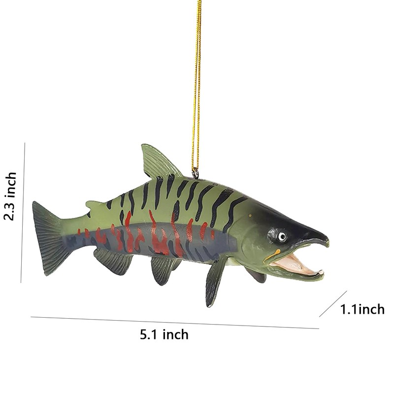 KOJIGIC 3D Brook Trout and Salmon Christmas Tree Ornament Set,