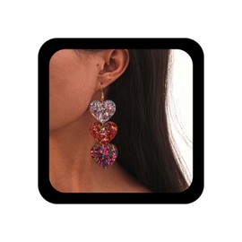 Wendalern Boho Acrylic Heart Dangle Earrings for Women Multi-Color Sparkling Triple Heart Drop Earrings Valentine's Day Jewelry for Teens Gen Z