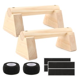 Wooden Push Up Stands & Handstand Parallettes Bars, Solid Wood Push Up Handles with Non-Slip Base for Home Gym, Calisthenics & Strength Training(Wood Color,Size:7.87inch)