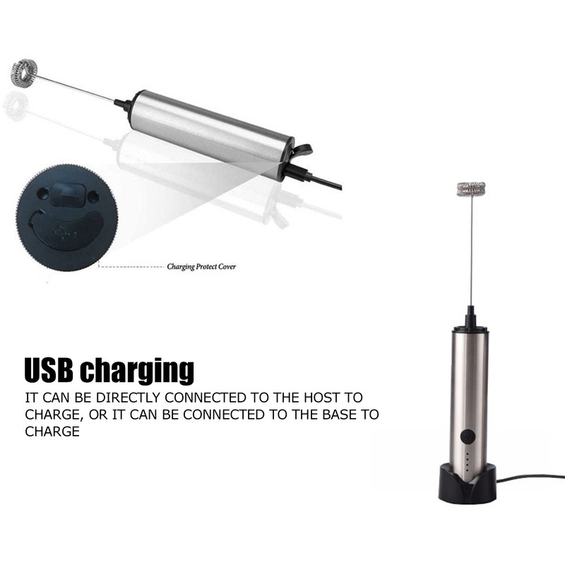 Stainless Steel Electric Milk Frother Handheld Egg Beater USB Charging