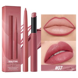 【Popular on TikTok】Choose from 12 Colors Lip Liner + Lipstick Slant Type Moisturizing Cream Matte High Pigmentation Long-lasting Perfect for Various Outfits Ideal for Beginners and Professional Makeup