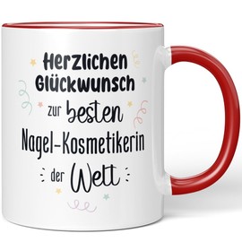 JUNIWORDS Tasse, Herzlichen Glückwunsch zur besten Nagel-Kosmetikerin der Welt, Rot (7646989)