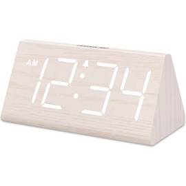 DreamSky Wooden Digital Alarm Clock for Bedroom - Living Room Desk Clock with Large Numbers, Bedside Nightstand Clock with USB Port, Adjustable Volume, Dimmer, DST, Office Wood Décor, Adapter Powered