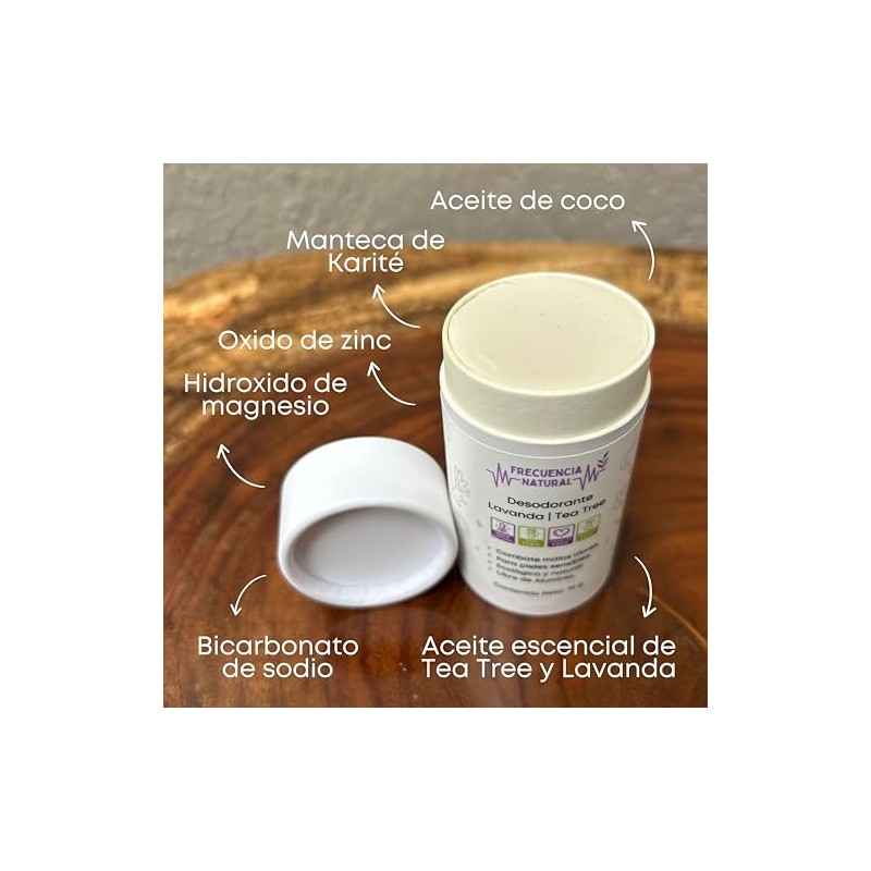 Frecuencia Natural Desodorante Lavanda Tea Tree, 100% Natural, Sin Aluminio,