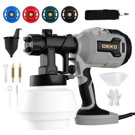 DEKOPRO Paint Sprayer, 700W Electric Spray Paint Gun for House Painting Furniture Cabinets Fence Walls Door Garden Chairs, Easy to Clean 4 Nozzles and 3 Patterns 800ml Container Gray