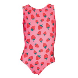 Destira Strawberry Fields Gymnastics Leotard for Girls, Trendy Split-Back Design Dance Activewear With Matching Scrunchie, Adult X-Small