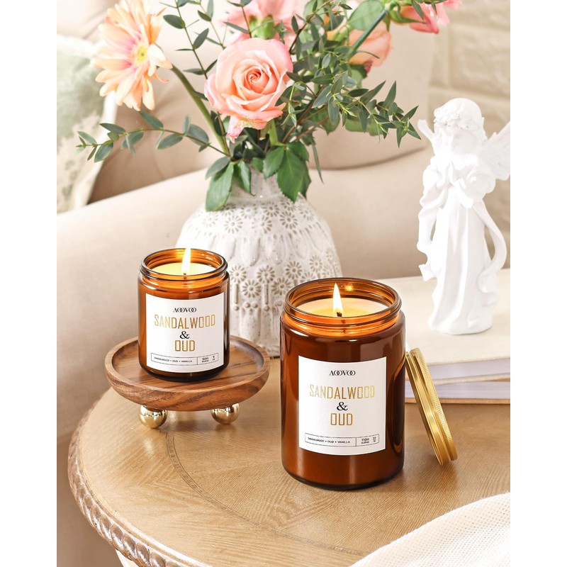 AOOVOO Sandalwood Oud Candle - Large Scented Candles 22oz, Soy