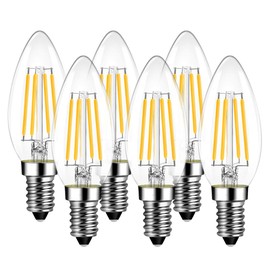 6er Pack E14 Kerze LED Lampe für Kronleuchter, E14 Glühfaden Retrofit Classic, 4W 470 Lumen ersetzt 40 Watt, 2700K Warmweiß, Filament Fadenlampe, Glas, nicht dimmbar, 3 Jahre Garantie - LVWIT