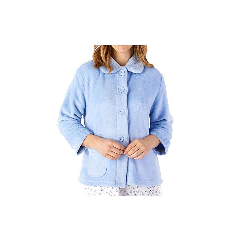 Slenderella Womens Button Up Coral Fleece Bed Jacket Housecoat with