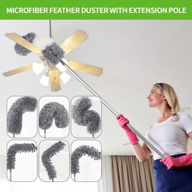 Feather Duster Extendable, 10Pcs Dusters for Cleaning Telescopic Pole Up to 100'', Long Duster for High Ceiling and Fans,Furniture