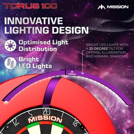 Mission Darts TOR100 Torus 100 | Dart Board LED Folding Portable Dartboard Travel Lighting System (Metallic Purple)