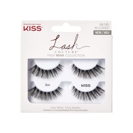 KISS Lash Couture Faux Mink Collection 2 Pairs of False Lashes, Soir, Ultrafine, Tapered, Synthetic Fake Lashes includes Lash Glue