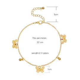 Yienate Beach Anklets Simple Alloy Hollow Butterfly Pendant Anklet Foot Jewelry for Women and Girls (Gold)
