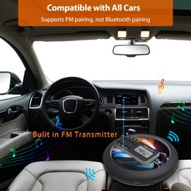 Rechargeable Portable CD Player for Car, Hernido Discman with FM Transmitter, 20 Hours Playtime Personal Compact Disc CD Player, USB MP3 Player with Headphones, Anti-Skip & Resume Playback