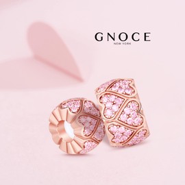 GNOCE 925 Sterling Silver Rubber Stopper Pink Sweet Love Women's Clasp Spacer Charms Bead Rose Gold Heart Shape Stopper for Bracelets, Silver