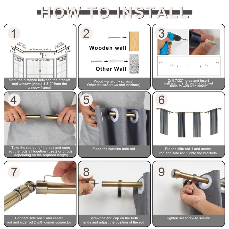Mayrhyme Antique Bronze Bay Window Curtain Rods with Aluminum End