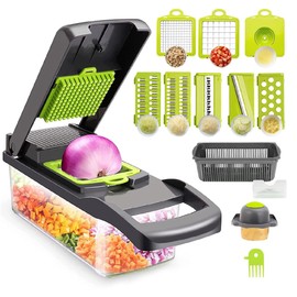 Manual Vegetable Slicer, Multifunctional Kitchen Mandolin 13 in 1 - 2 Blades, 7 Grater Cutter, Egg Separator and Drainer Rack, Stainless Steel Blades M2208