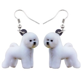 DUOWEI Acrylic Lovely Bichon Frise Dog Earrings Cute Pet Drop Dangle Jewelry for Womens Teens Birthday Gifts (White)